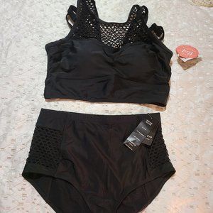 Torrid, size 0, black, two piece bikini with fishnet and solid materials